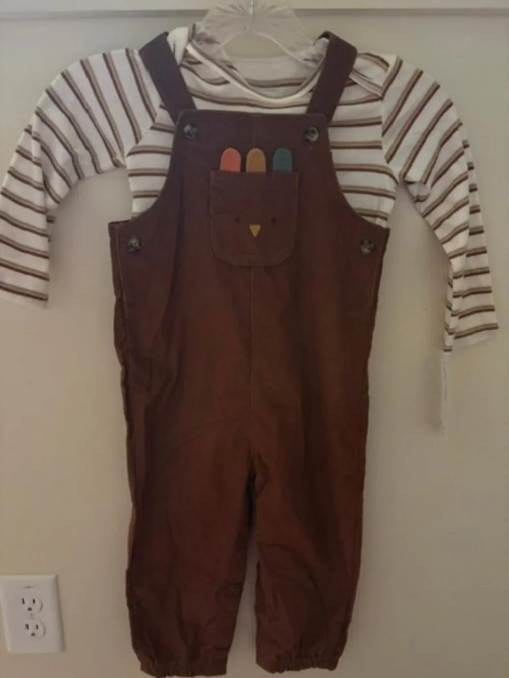 Boys Carters Baby 2 Piece Thanksgiving Turkey Overalls Set Size 24 Months NWT